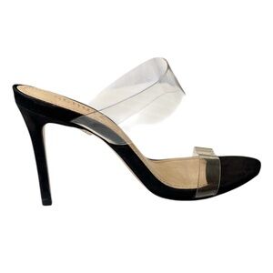 Schutz ARIELLA SANDAL, Slip-on, Heel 3.9in, Vinyl w/Leather Lining, Black, Sz 7